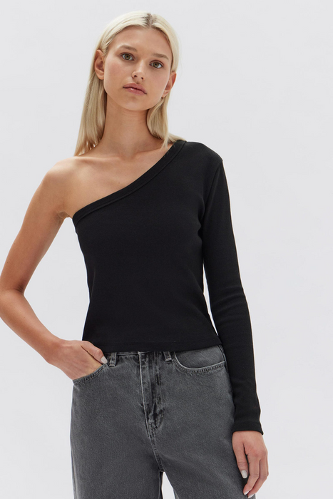 Asymmetrical Organic Jersey Long Sleeve Top - Black