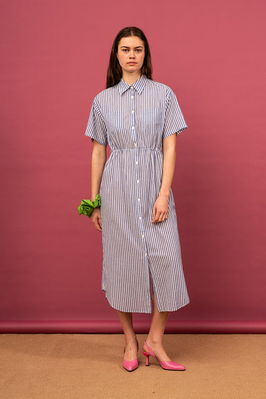 Coastal Shirt Dress - Dusky Blue Stripe