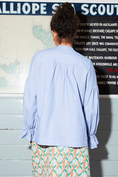 Passing Of Time Blouses - Blue Pinstripe Cotton