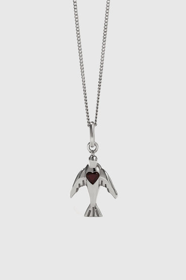 Dove & Heart Charm Necklace - Sterling Silver