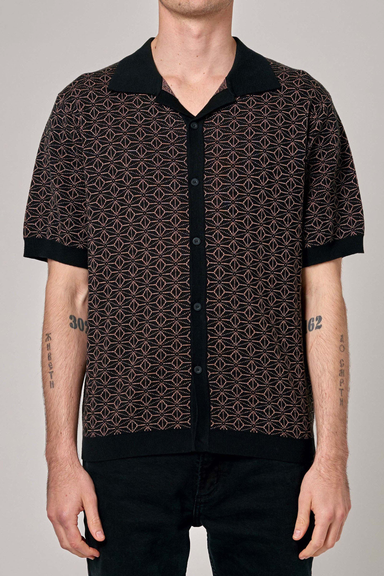 Bowler Pattern Knit Shirt - Brown
