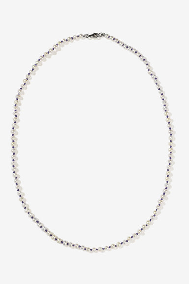Knotted Micro Pearl Necklace - Sterling Silver / Purple