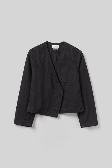 Cotton Twill Cropped Jacket - Blue Black