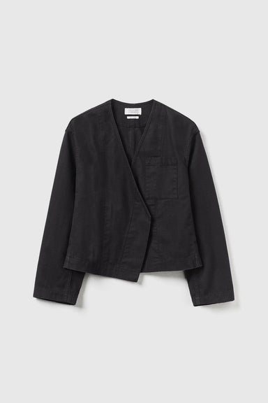 Cotton Twill Cropped Jacket - Blue Black