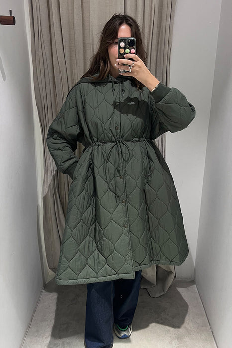 Nylon Quilting Hood Coat - Olive