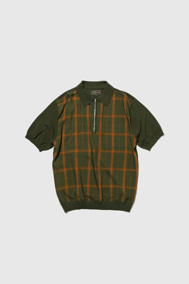 Half Zip Panel Polo Ombre Plaid - Olive