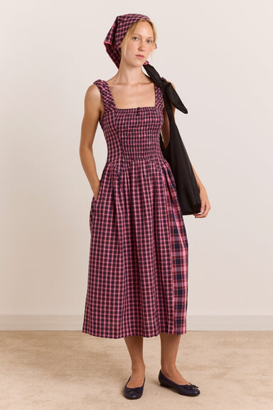 Molly Midi Dress - Magenta Check