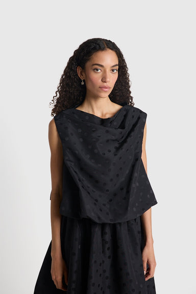 Self Portrait Top - Black Spot Jacquard