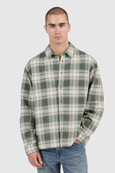 Campus Heavy Check LS Shirt - Olive