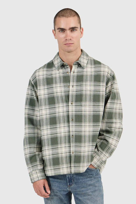 Campus Heavy Check LS Shirt - Olive