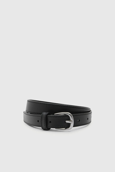 Women's Slim Leather Belt - Black / Brushed Nickel