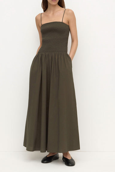 Connie Cotton Shirred Dress - Dark Military