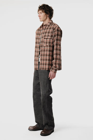 LS Pocket Shirt - Brown Red Check
