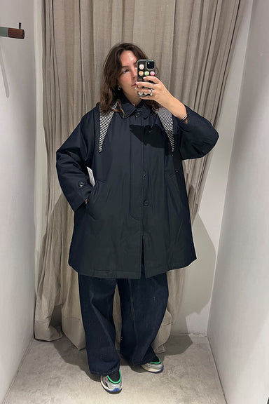 Chambray Soutien Collar Coat - Dark Navy