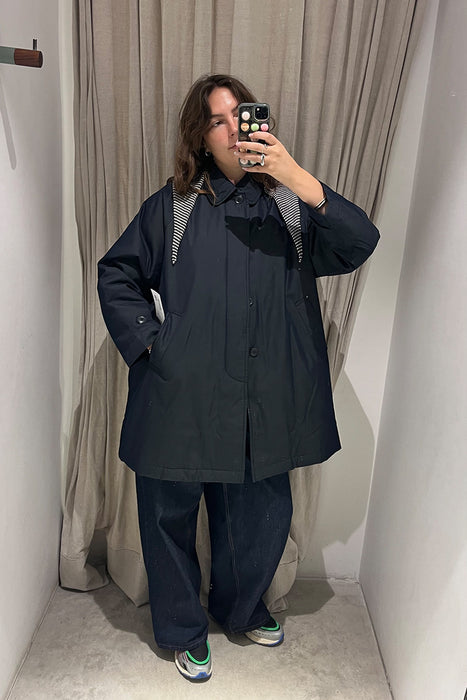 Chambray Soutien Collar Coat - Dark Navy