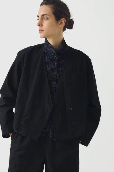 Cotton Twill Cropped Jacket - Blue Black