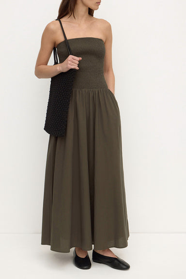 Connie Cotton Shirred Dress - Dark Military
