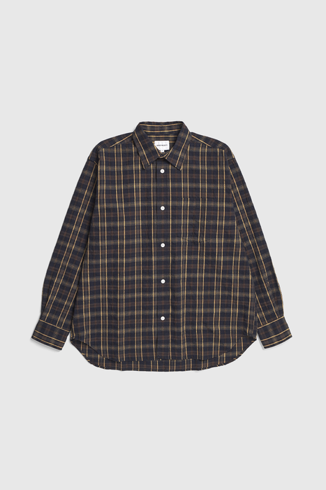 Mo Oversized Wool Check Shirt - Dark Navy Check