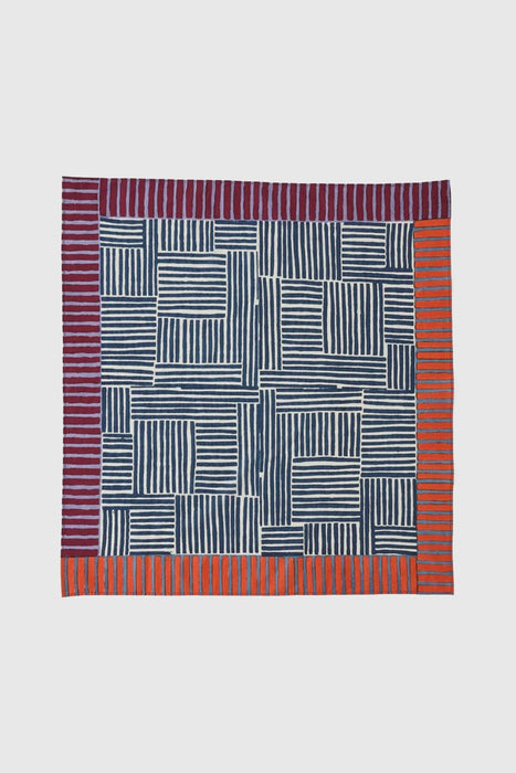 Patchwork Stripe Block Print Bandana - Verdigris / Multi