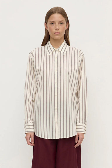 Amaro Italian Stripe Long Sleeve Shirt - Merlot / White Stripe