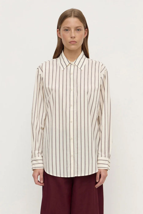 Amaro Italian Stripe Long Sleeve Shirt - Merlot / White Stripe