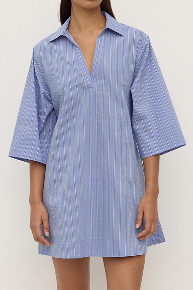 Erina Stripe Mini Shirt Dress - Blue / White Stripe
