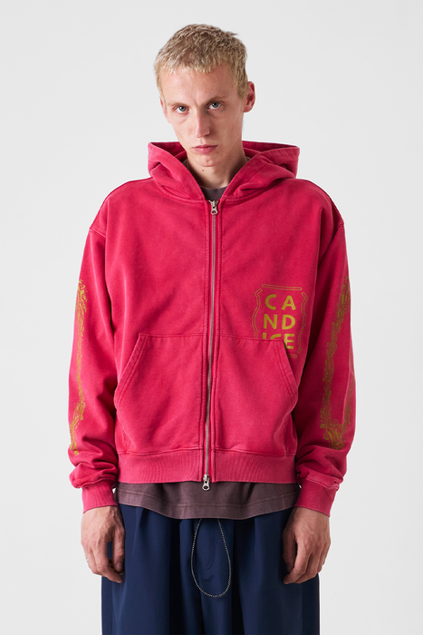 Harlequin Washed Zip Hoodie - Red