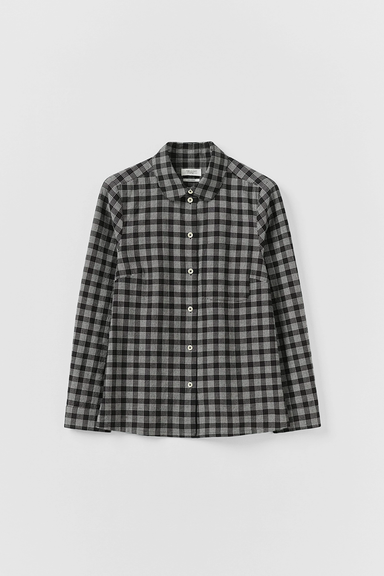 Ollie Binding Check Cotton Wool Shirt - Black / Ecru