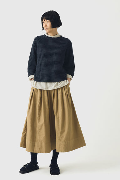 Pleated Cotton Linen Poplin Skirt - Ash Brown