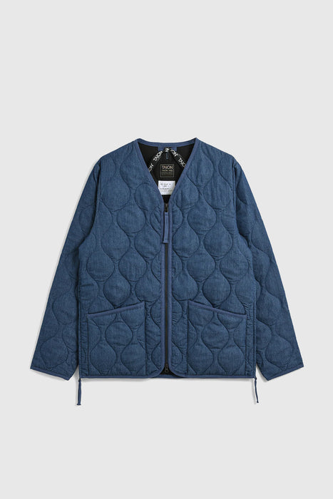 Military Zip V-Neck Down Jacket - Indigo Denim