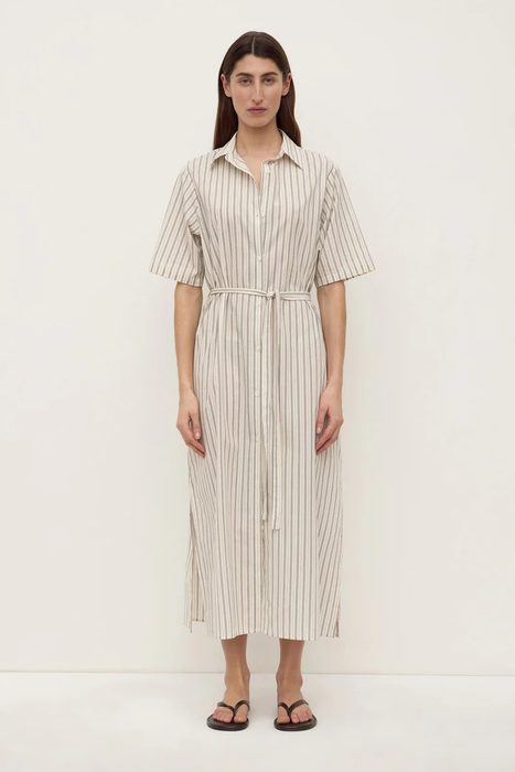 Ria Stripe Midi Shirt Dress - Cream / Smoke