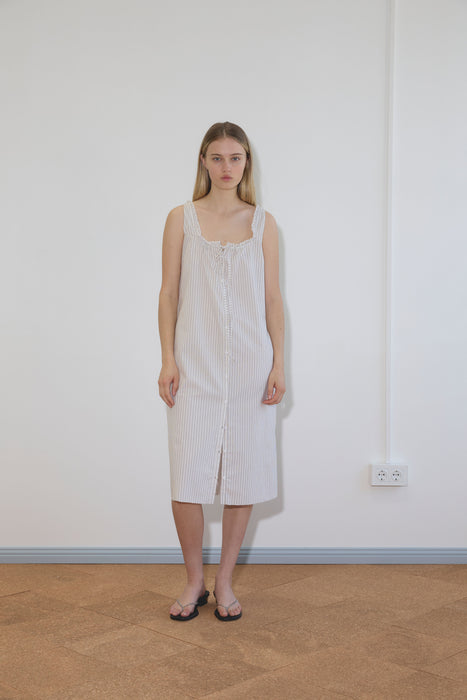 Button Sweep Dress - Gull Stripe