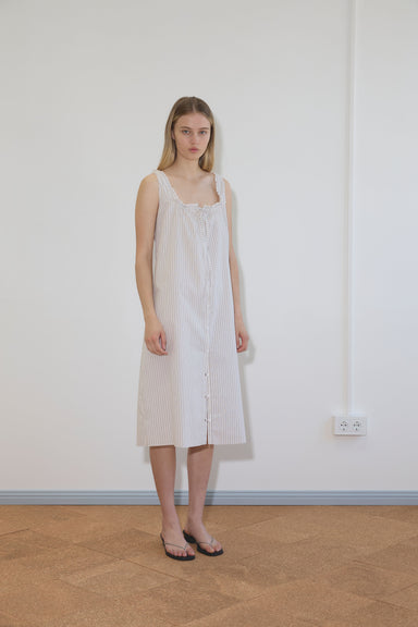 Button Sweep Dress - Gull Stripe