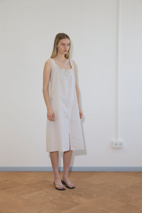 Button Sweep Dress - Gull Stripe