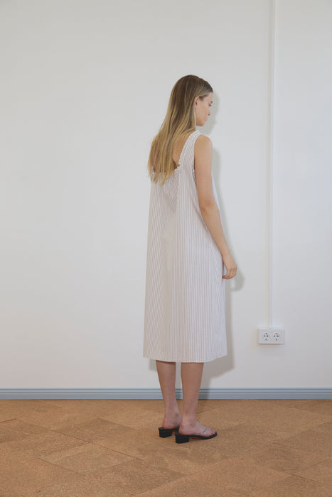 Button Sweep Dress - Gull Stripe