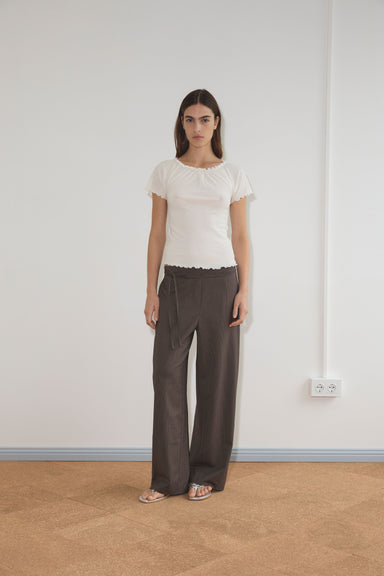 Double Belted Pant - Brown Stripe