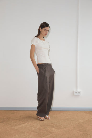 Double Belted Pant - Brown Stripe
