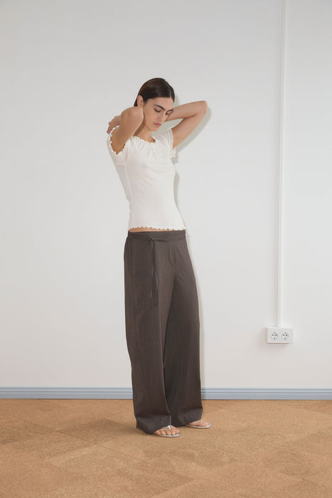 Double Belted Pant - Brown Stripe