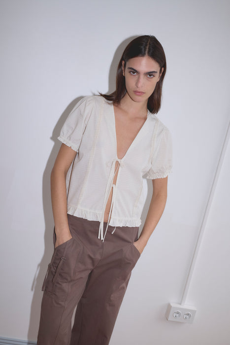 Pintuck Top - Bone Check