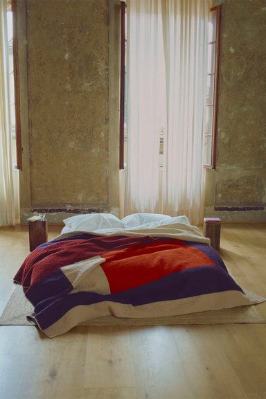 Colour Block Patchwork Quilt - Plum / Bright Coral