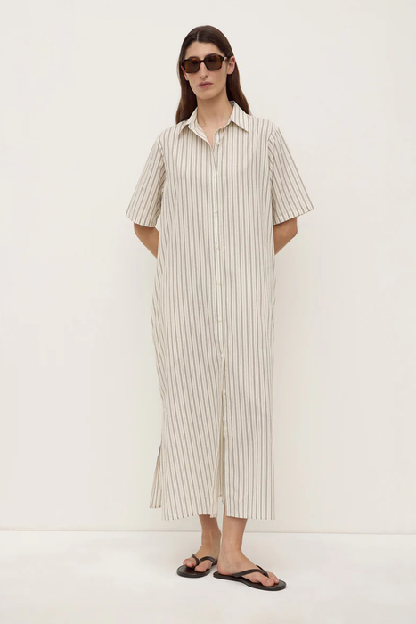 Ria Stripe Midi Shirt Dress - Cream / Smoke