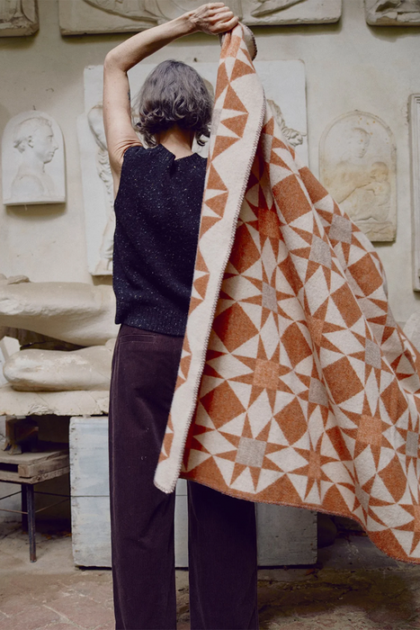 Jacquard Star Wool Blanket - Rust / Soft Peach