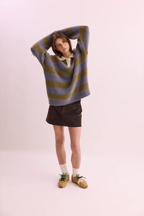 Knit Polo - Blue / Green Stripe