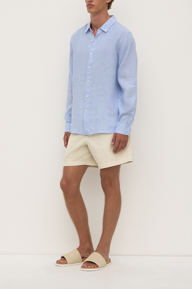 Mens Everyday Linen Long Sleeve Shirt - Mid Blue Stripe