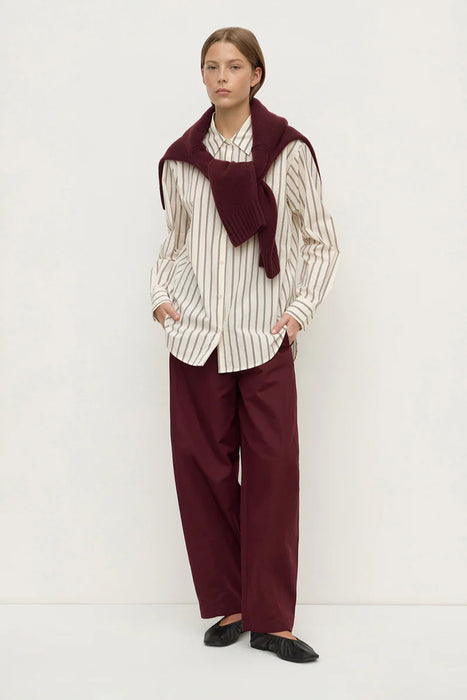 Amaro Italian Stripe Long Sleeve Shirt - Merlot / White Stripe