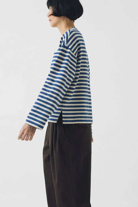 Bold Stripe Cotton Boxy Tee - Delft / Ecru