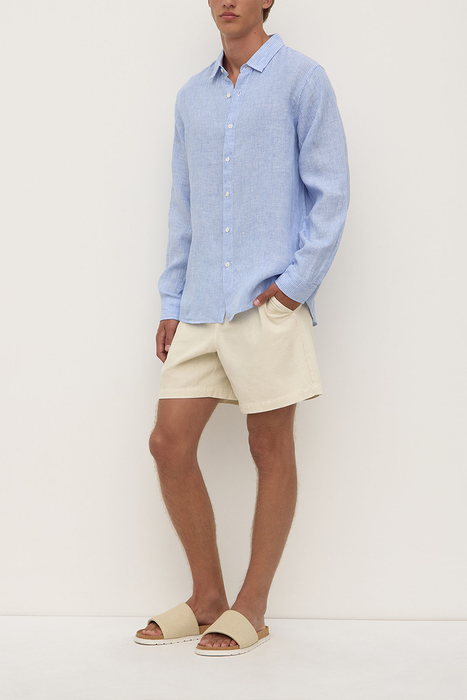 Mens Everyday Linen Long Sleeve Shirt - Mid Blue Stripe