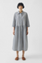 Fine Stripe Cotton Shirt Dress - Ecru / Slate