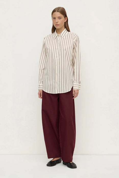 Amaro Italian Stripe Long Sleeve Shirt - Merlot / White Stripe