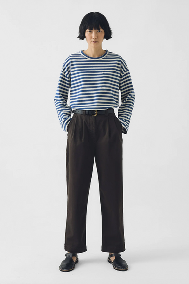Bold Stripe Cotton Boxy Tee - Delft / Ecru